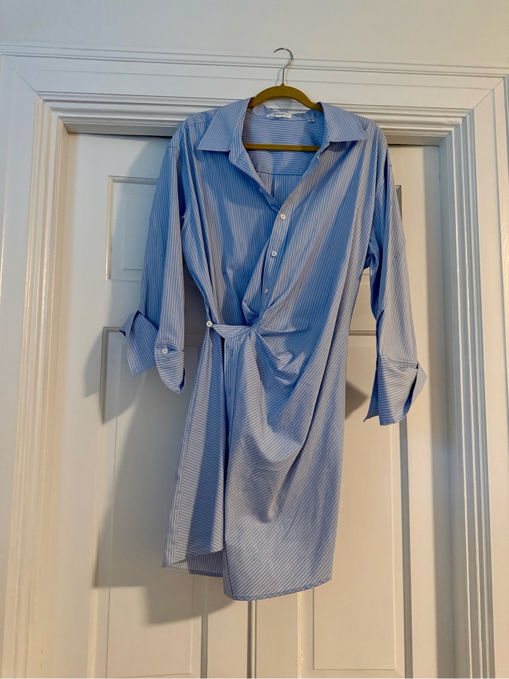 ALC Light Blue Striped Wrap Shirt Dress
